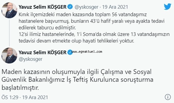 Vali Köşger duyurdu: Maden patlaması için soruşturma başlatıldı