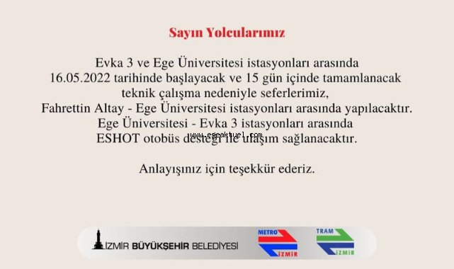 İzmir Metro’dan uyarı