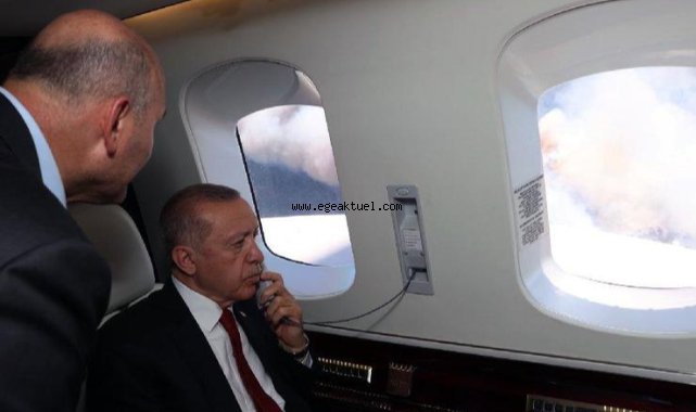 Erdoğan Marmaris yangınını havadan inceledi