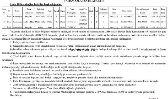 Karabağlar Belediyesi 3 daireyi satıyor