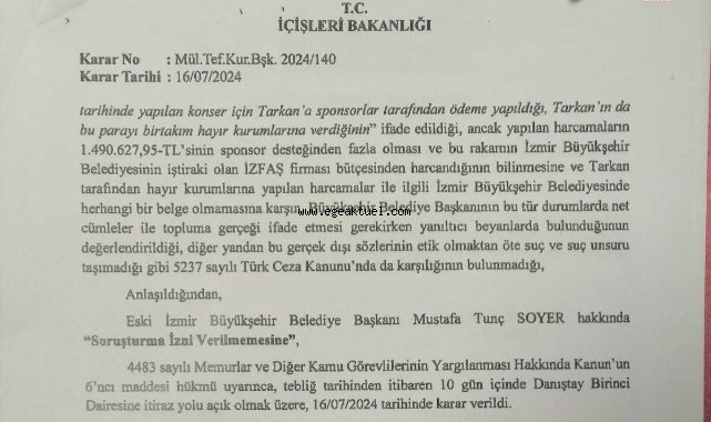 İçişleri Bakanlığı'ndan Tunç Soyer kararı