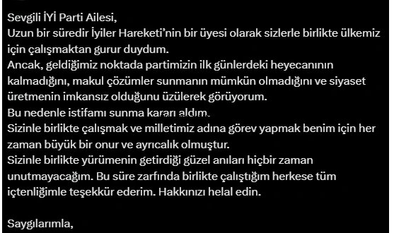 İYİ Partili Özlale istifa etti!