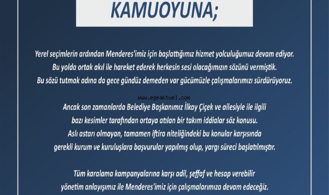 Menderes Belediyesi'nden açıklama