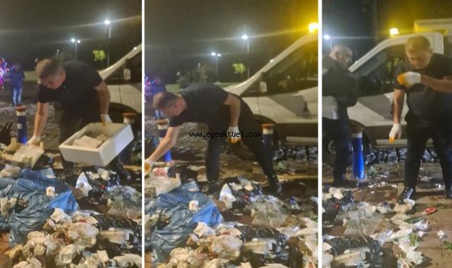 İzmir Büyükşehir Belediye Başkanı Cemil Tugay çöpleri topladı