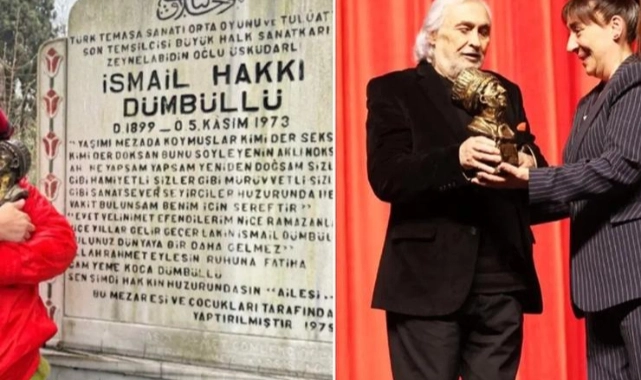 Binnur Kaya ödülünü alır almaz İsmail Dümbüllü’nün kabrini ziyaret etti