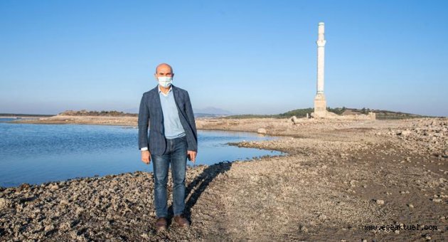 Başkan Soyer kuraklık nedeniyle su seviyesi düşen Tahtalı’dan seslendi