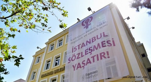 Bornova’dan kadına şiddete karşı dev pankart