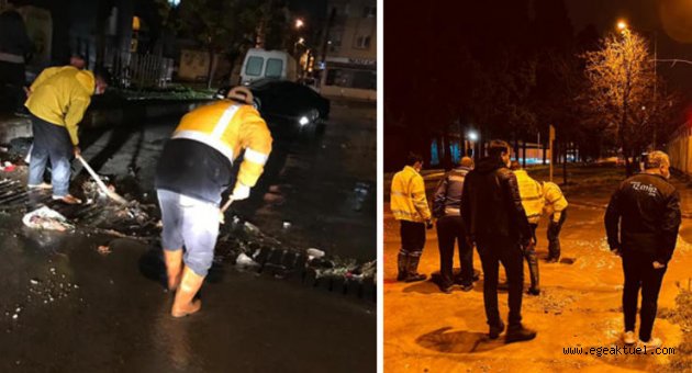 Buca Belediyesi geceden sabaha sağanağa karşı seferber oldu