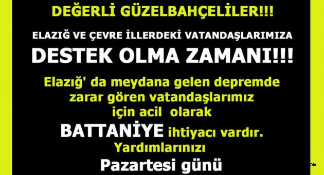 Güzelbahçe'de deprem için yardım çağrısı