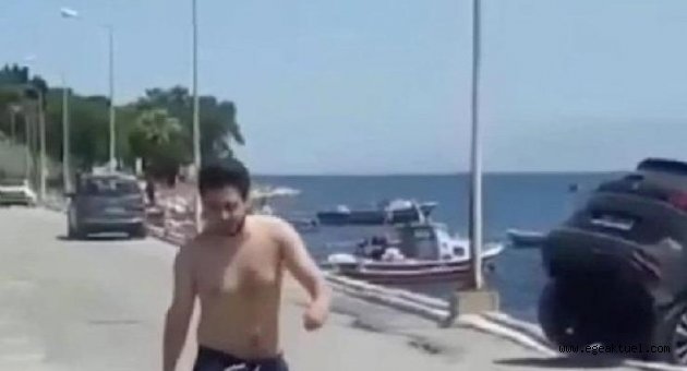 İzmir’de bir garip olay… Lüks cipi denize sürdü