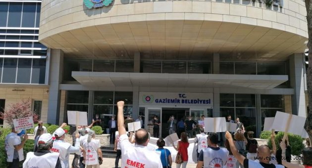 Memurlar Gaziemir Belediyesi önünde: "Yazıklar olsun memur emekçilerinin hakkına göz dikenlere"