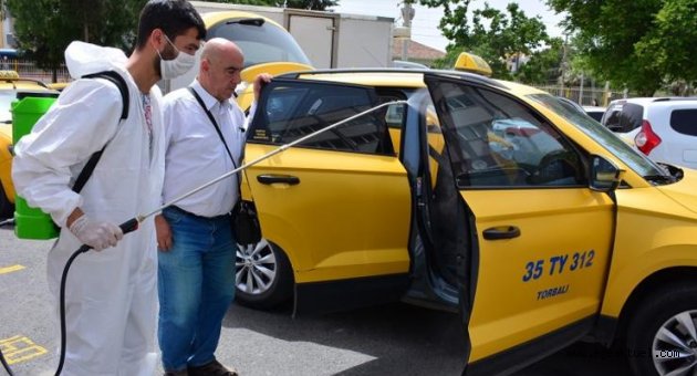 Torbalı taksi ve minibüsler dezenfekte
